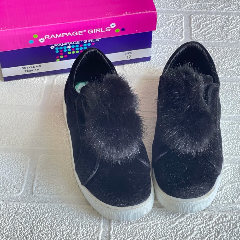 Rampage Girls Velvety Poof Slip-On Shoes